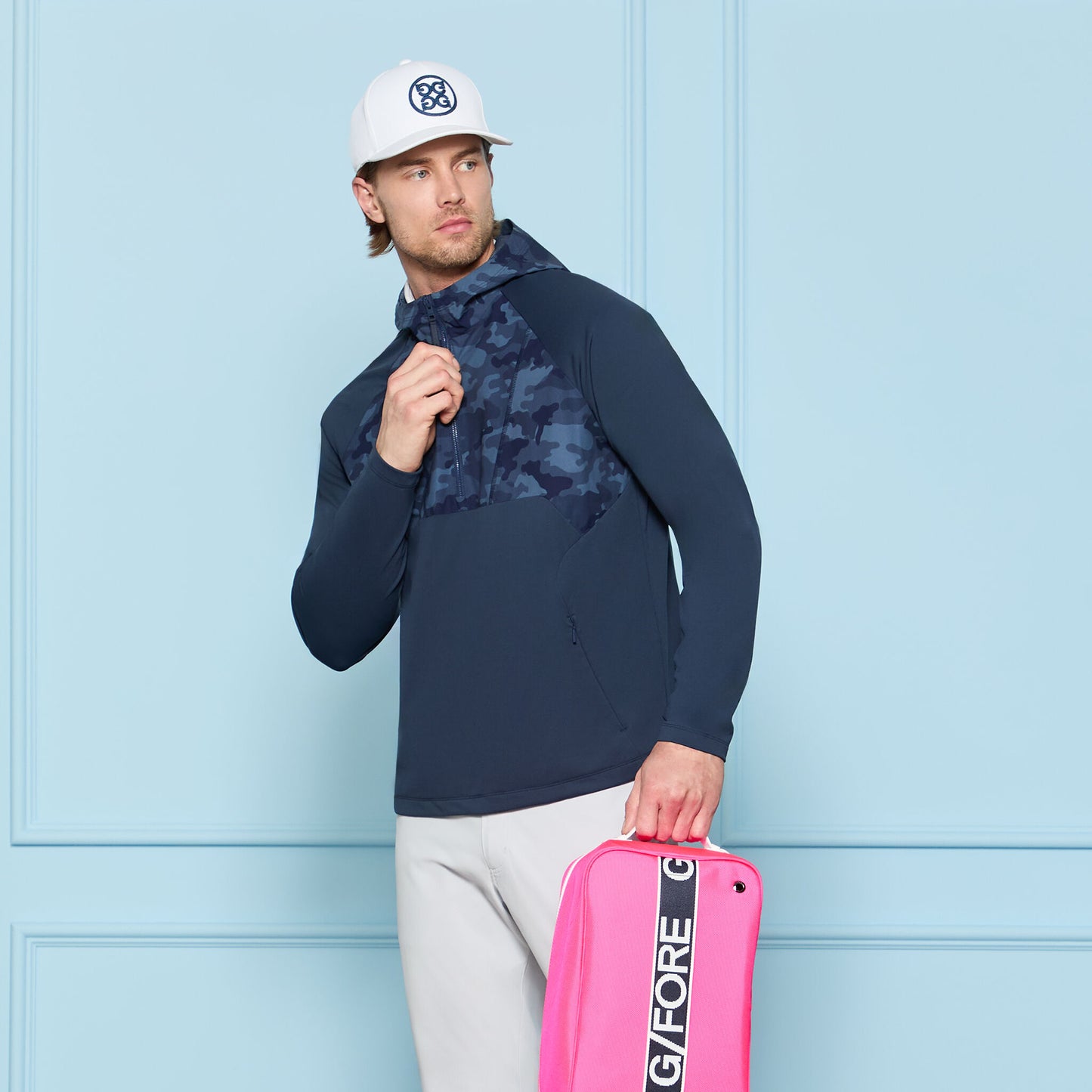 G/FORE HYBRID 1/4 ZIP HOODED PULLOVER