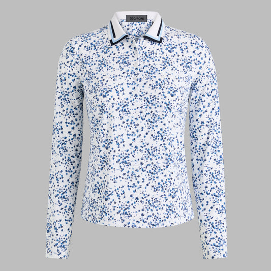 G/FORE SCATTERED DITZY SILKY TECH NYLON LONG SLEEVE POLO