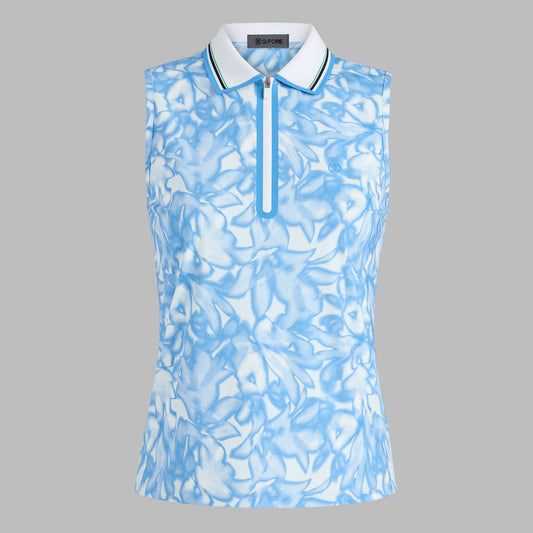 G/FORE TRIPPY FLORAL SILKY TECH NYLON SLEEVELESS POLO