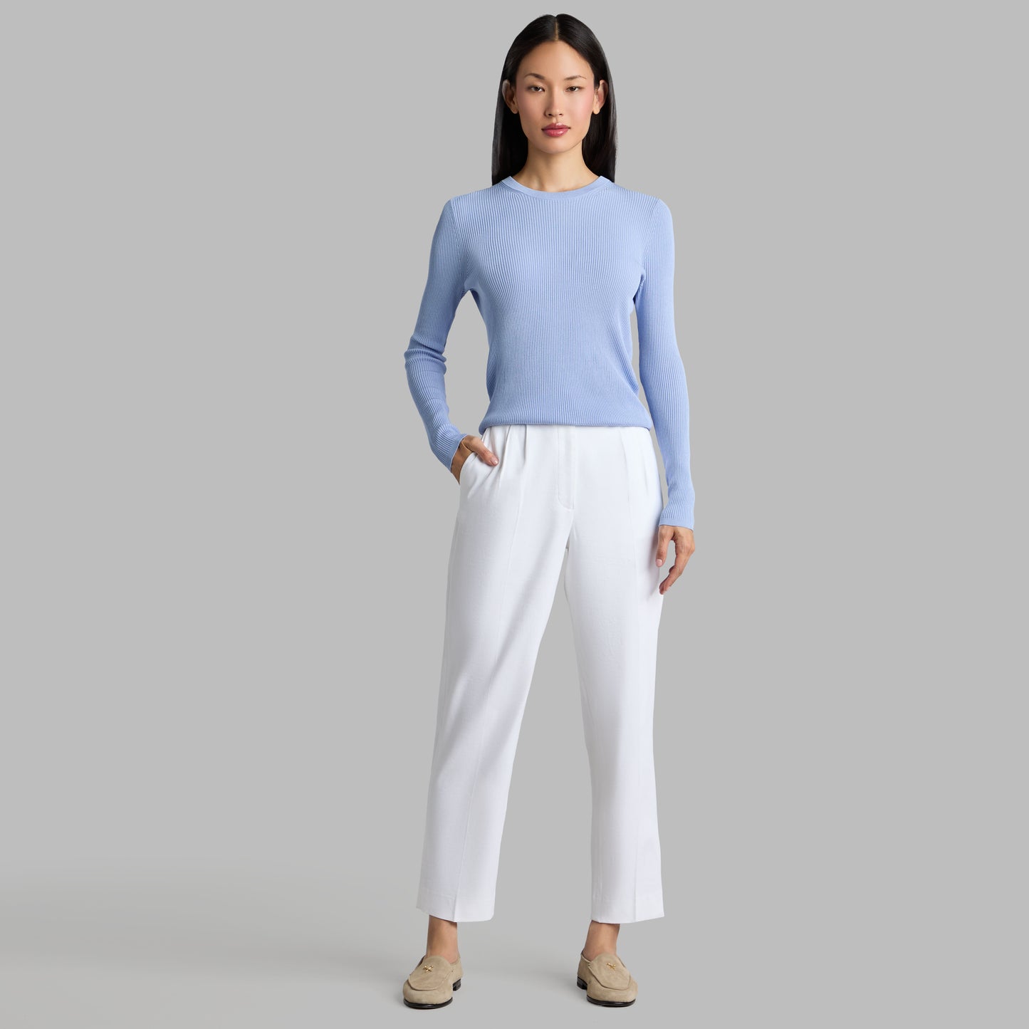 G/FORE COTTON BLEND RIB KNIT FITTED TOP