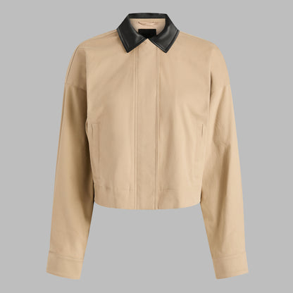 G/FORE LTD RELEASE LEATHER COLLAR TRI-COTTON CROPPED JACKET