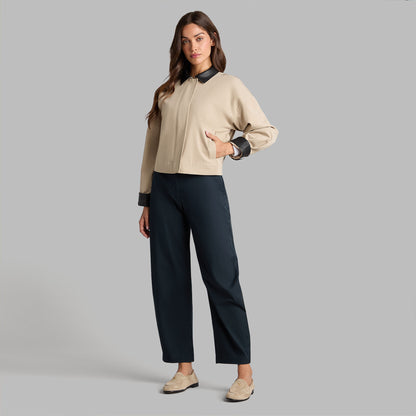 G/FORE LTD RELEASE LEATHER COLLAR TRI-COTTON CROPPED JACKET