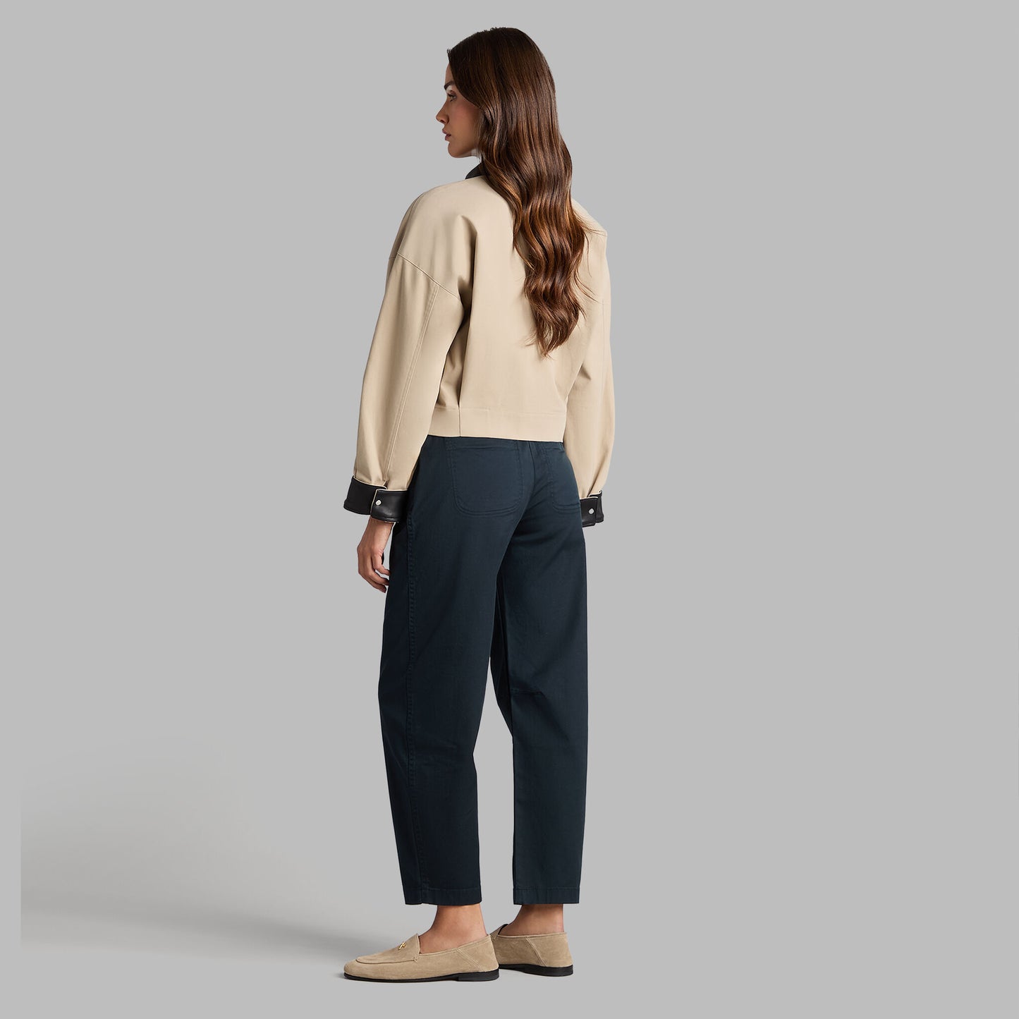 G/FORE LTD RELEASE LEATHER COLLAR TRI-COTTON CROPPED JACKET