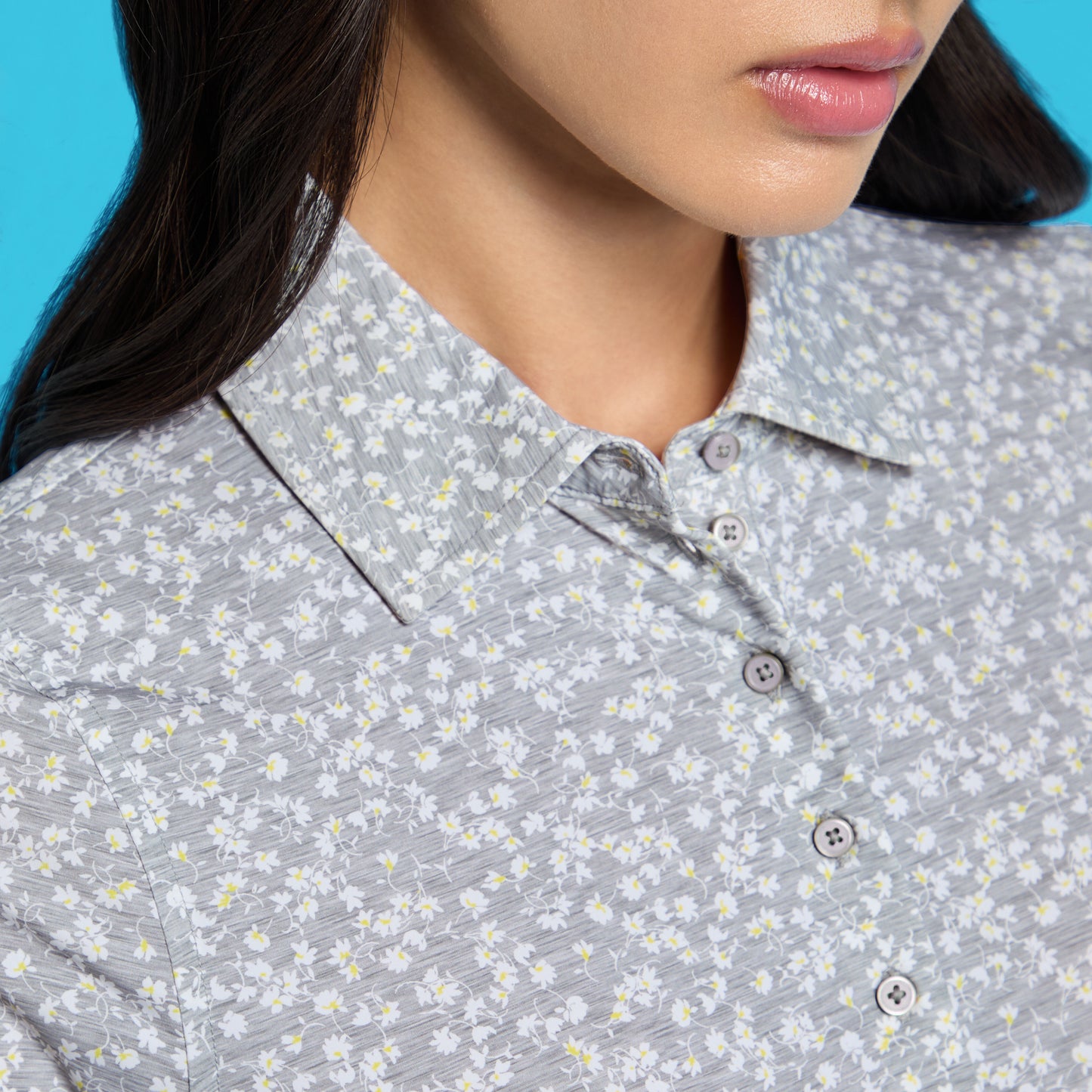 G/FORE DITSY FLORAL TECH JERSEY LONG SLEEVE POLO