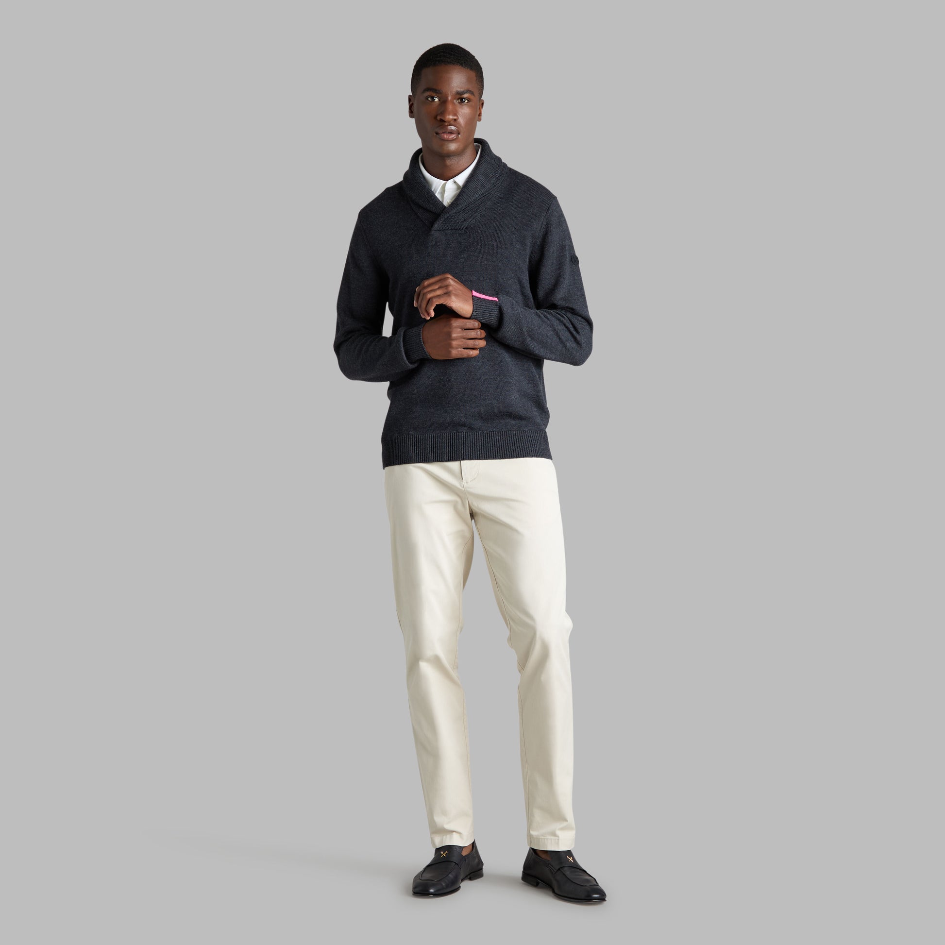 G/FORE SHAWL COLLAR MERINO WOOL SWEATER