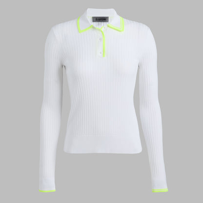 G/FORE RIBBED KNIT LONG SLEEVE POLO SWEATER