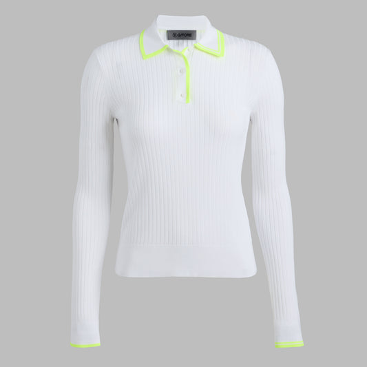 G/FORE RIBBED KNIT LONG SLEEVE POLO SWEATER