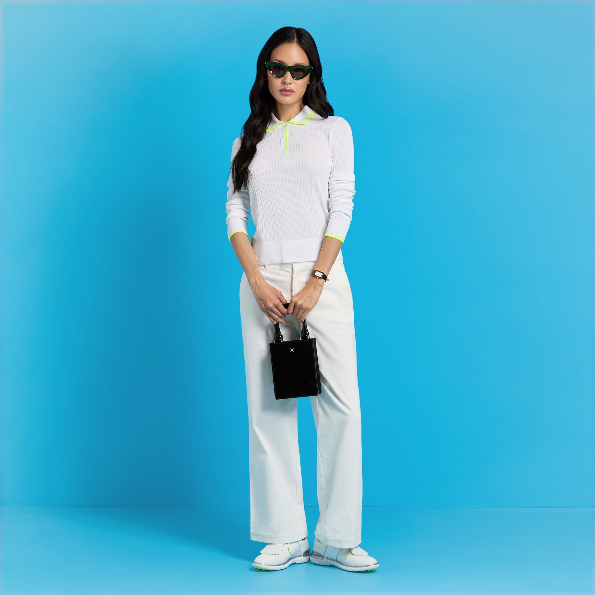 G/FORE RIBBED KNIT LONG SLEEVE POLO SWEATER