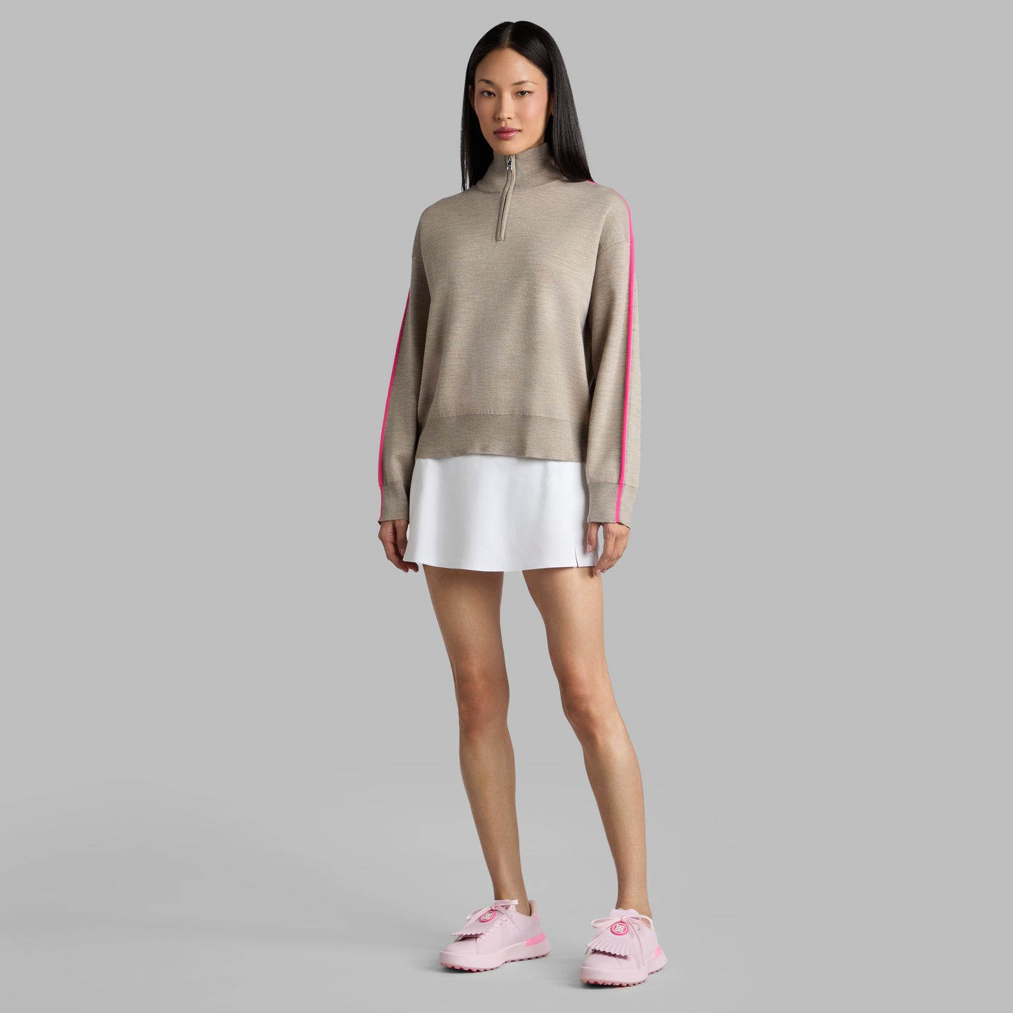 G/FORE MERINO WOOL COTTON PLAITED 1/4 ZIP SWEATER