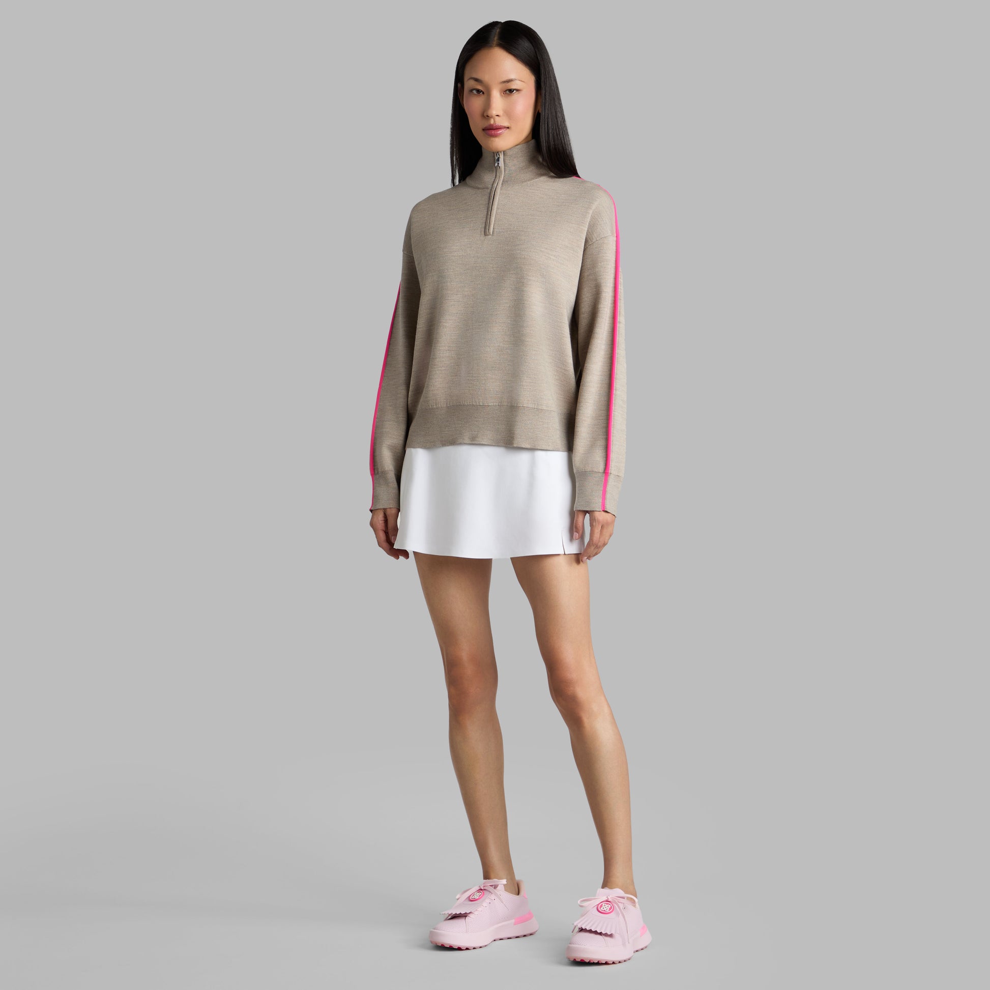 G/FORE MERINO WOOL COTTON PLAITED 1/4 ZIP SWEATER