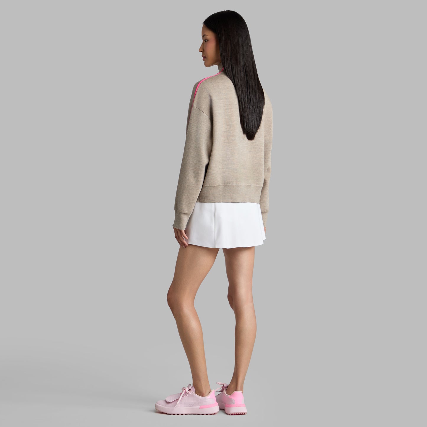 G/FORE MERINO WOOL COTTON PLAITED 1/4 ZIP SWEATER
