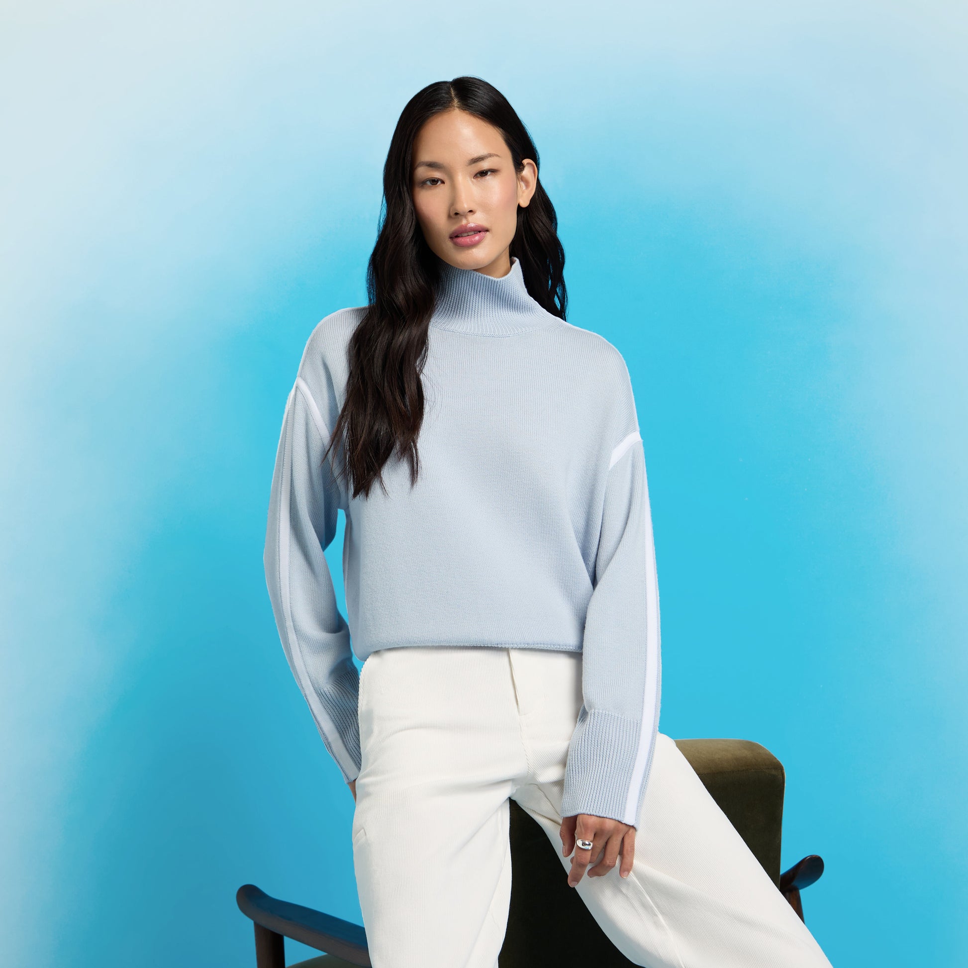 G/FORE MERINO WOOL CONTRAST STRIPE TURTLENECK SWEATER