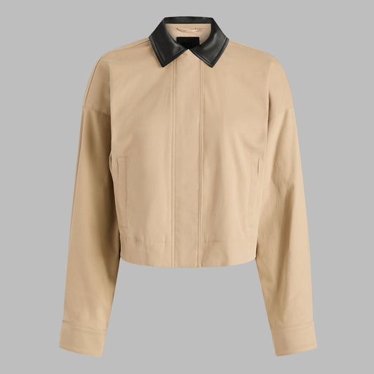 G/FORE LTD RELEASE LEATHER COLLAR TRI-COTTON CROPPED JACKET